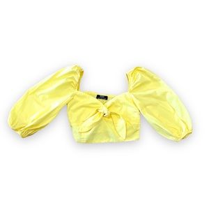 Yellow cropped knot front 3/4 sleeve Sz S new no tags